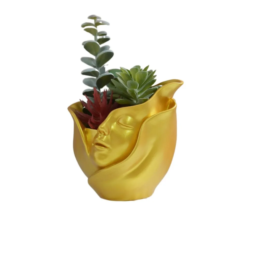 

Creative Resin Human Face Vase European Style Abstract Hydroponic Flower Holder Handicraft Aesthetic Character Plant Pot Bedroom