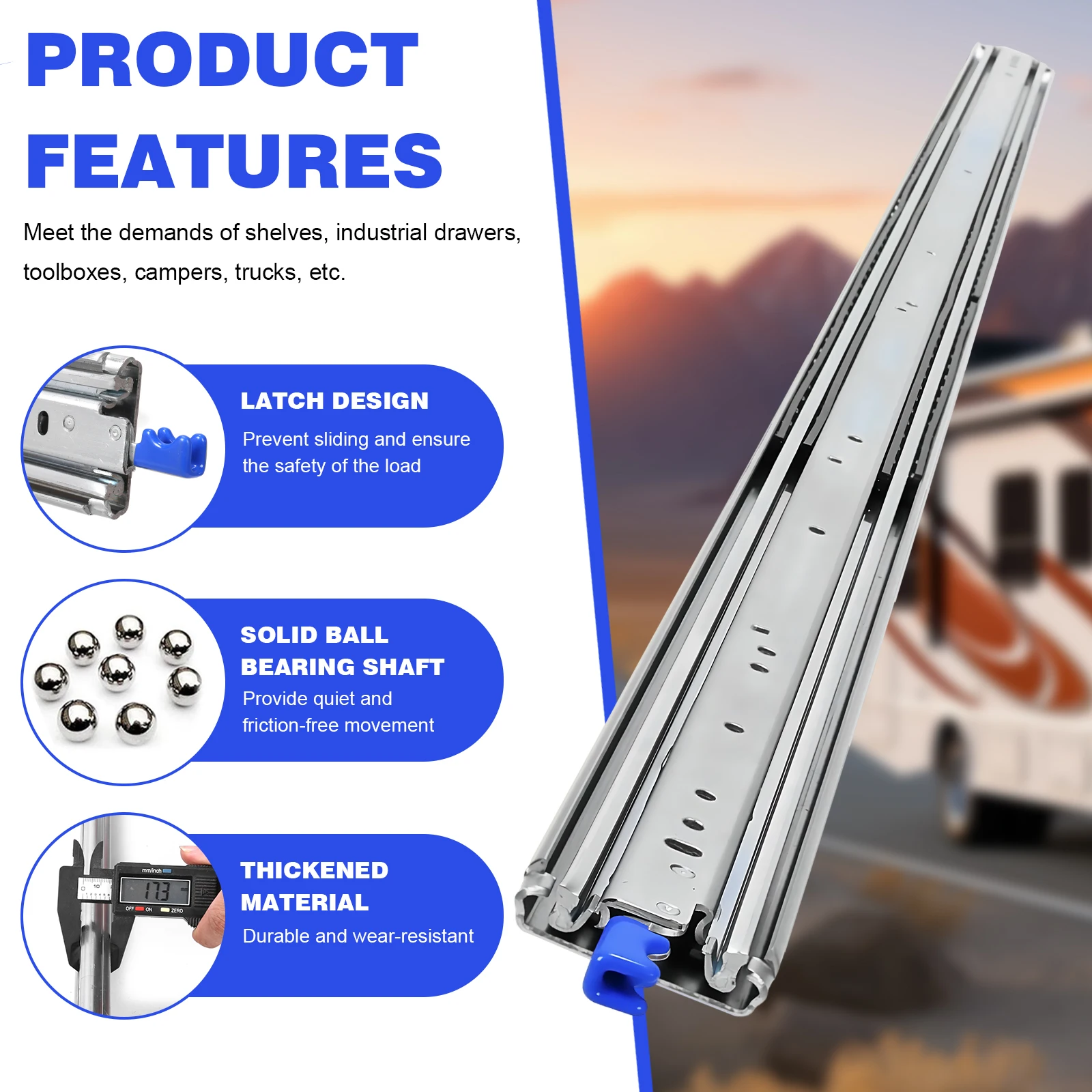 

72/80inch Heavy Duty Drawer Slides with Lock Side Mount Industrial Slides Rust Proof Professional Drawer Runners for Hardware