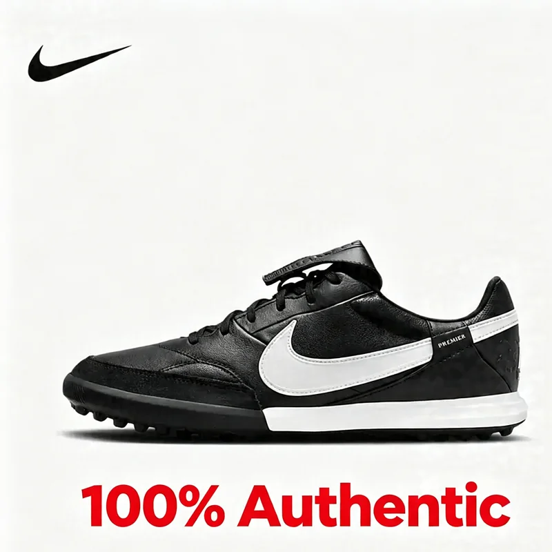 Nike HM0283-001 Chaussures de football TF pour hommes, en cuir noir et blanc, avec languette pliable et semelle en caoutchouc, pour un entraînement supérieur aux autres modèles.