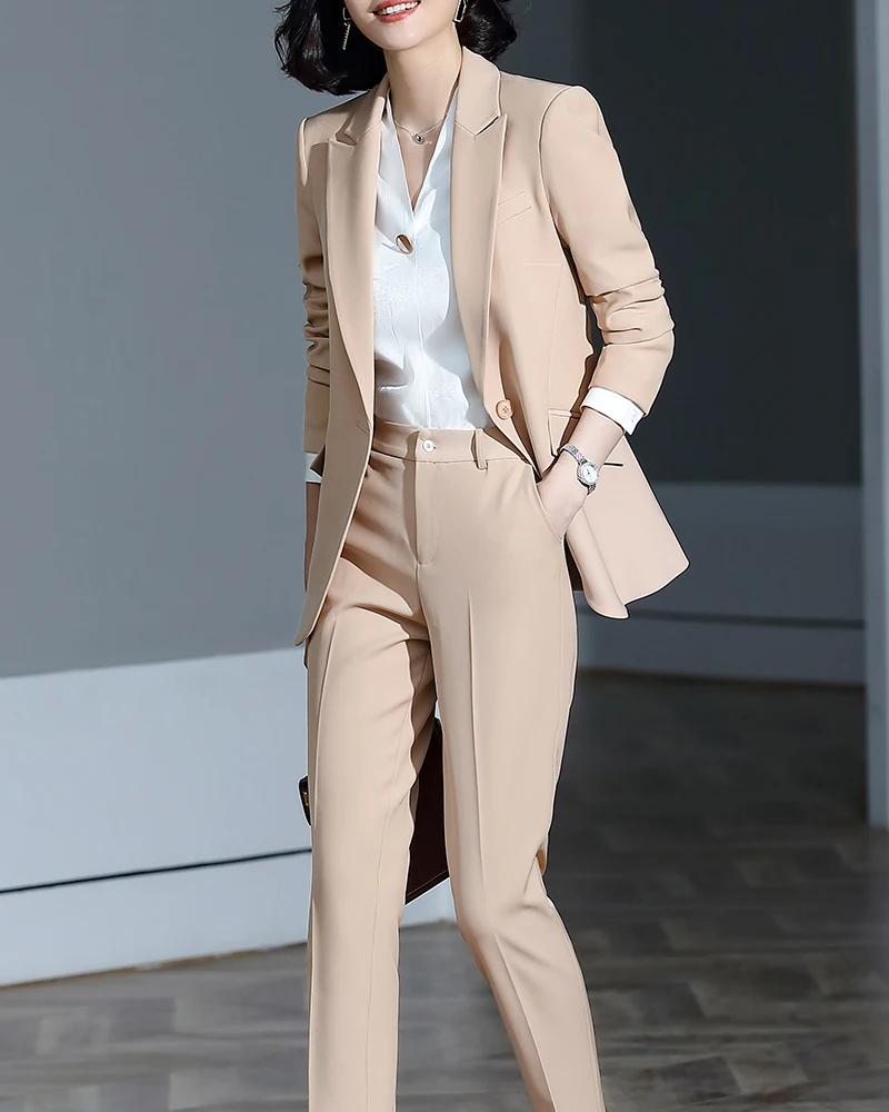 

Women Elegant Pant Suit High Quality Blazer Jacket & Pants Trouser 2 Pieces Set Office Lady Work Wear Suit 4XL