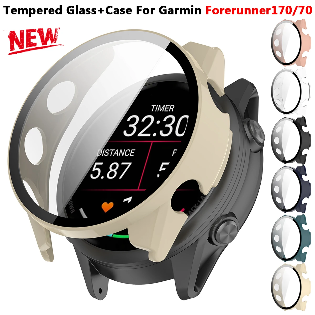 Tempered Glass+Case For Garmin Watch Forerunner 170 70 PC Cover Screen Protector Hard High-end Bumper For Forerunner70 Shell