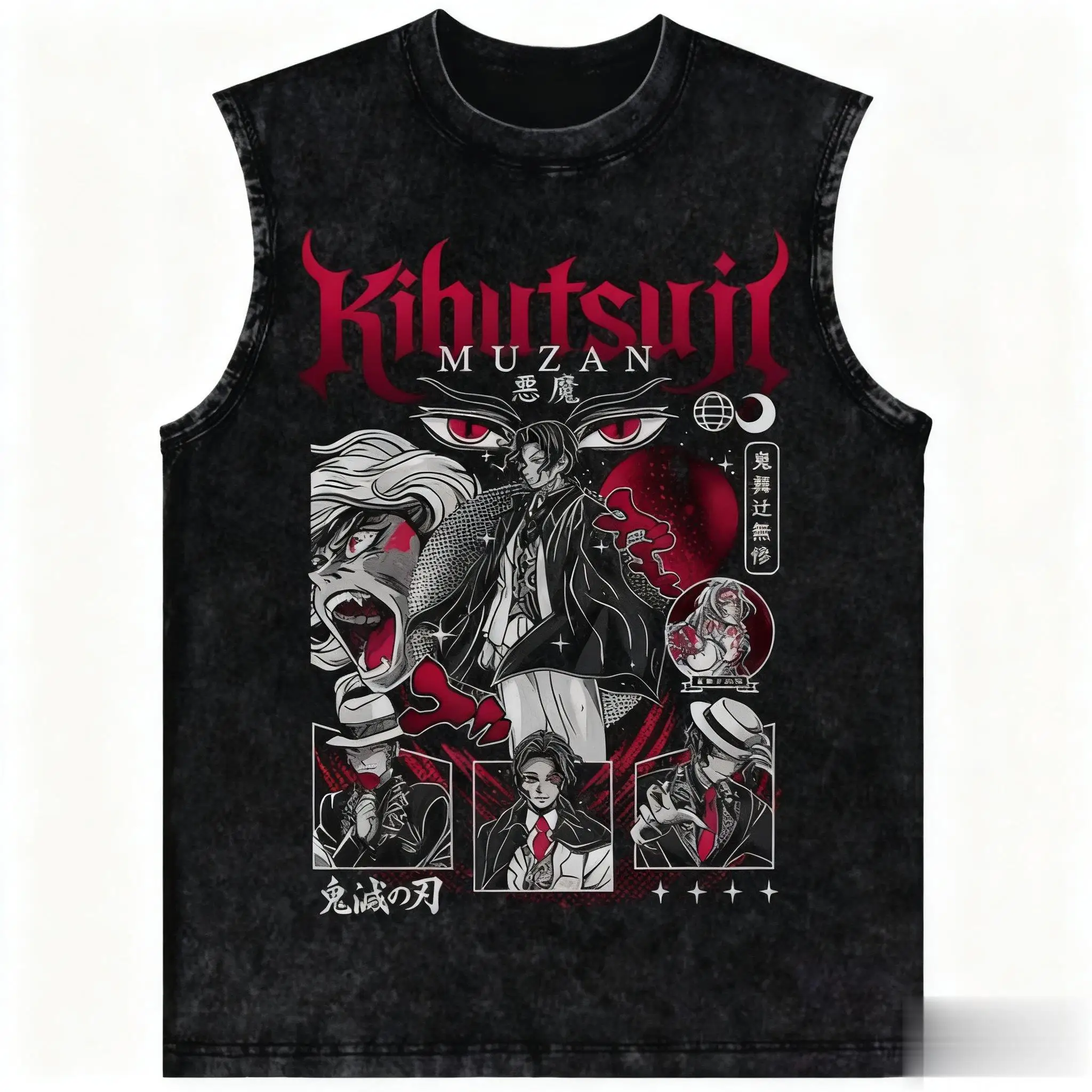 2025 harajuku demon slayer anime ginásio colete das mulheres dos homens oversized vintage lavado sem mangas tshirt impressão gráfica regata streetwear