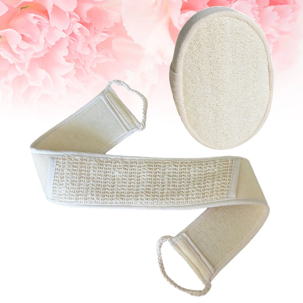 

1Set Body Exfoliating Towel Back Rub Strip Long Straps Natural Loofah Bath Kit Beige for Daily Shower Convenience