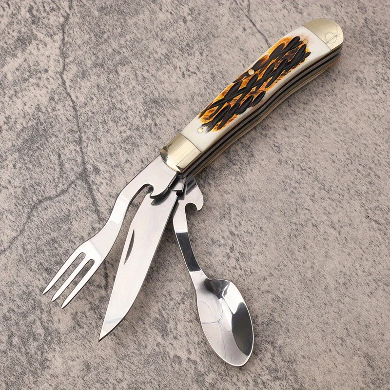 New 440C Steel Multifunctional Folding Pocket Knife Deer‑Horn Handle Portable EDC Household Utility Tool Knife
