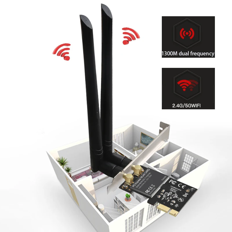 

PCIE Gigabit Network Card gaming adaptive AC1300M wifi receiver Game PCIE Card Gigabit network adapter 2.4Gbps/5Gbps Lan Card
