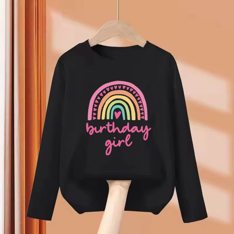 

Long Sleeve Fashion Rainbow Love Birthday Girl Gothic T Shirts Manga Kids Children's T-shirt Girls Summer Spring Casual Top Tee