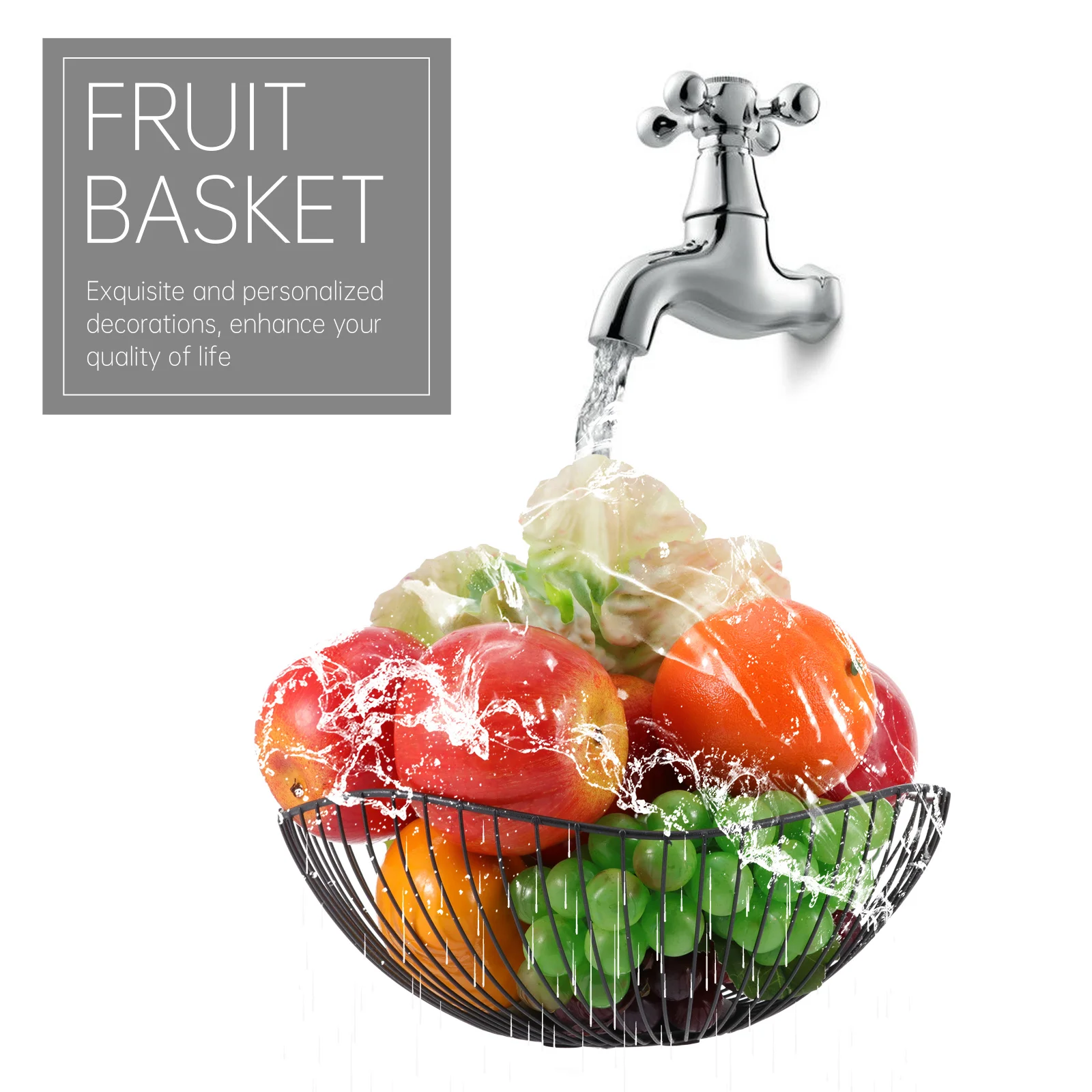

Metal Wire Drain Rack Kitchen Storage Basket Fruit Vegetable Organizer Hollowed Table Non-Slip Pad Fine