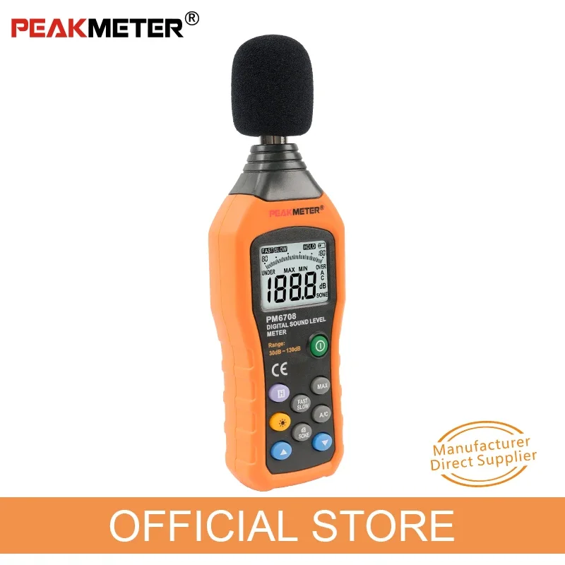 PEAKMETER PM6708 เครื่องวัดระดับเสียงดิจิตอลสูง - เครื่องวัดเสียงรบกวนที่แม่นยําสําหรับการตรวจจับเสียงรบกวน 30 - 130dB เดซิเบลimetro