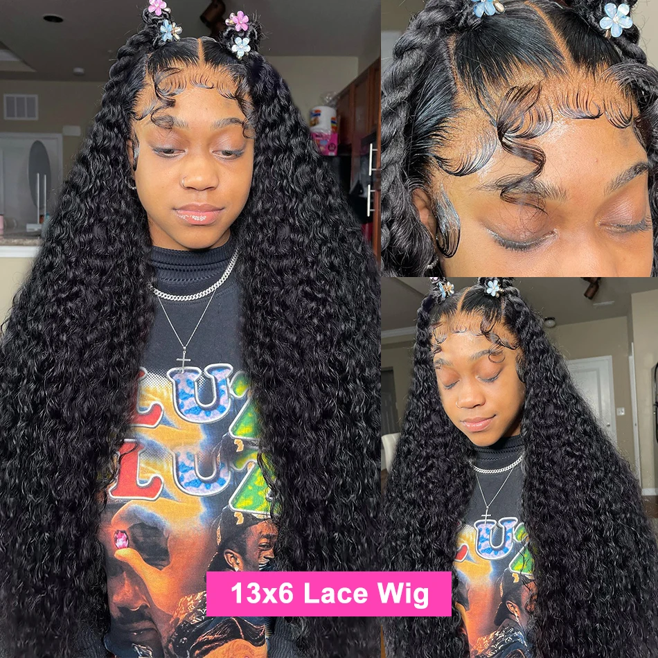 Luvin 40 Inch Deep Wave 13x6 Lace Front Human Hair Wigs 250% Brazilian Remy Water Curly 13x4 Frontal 5x5 Closure Wig For Women