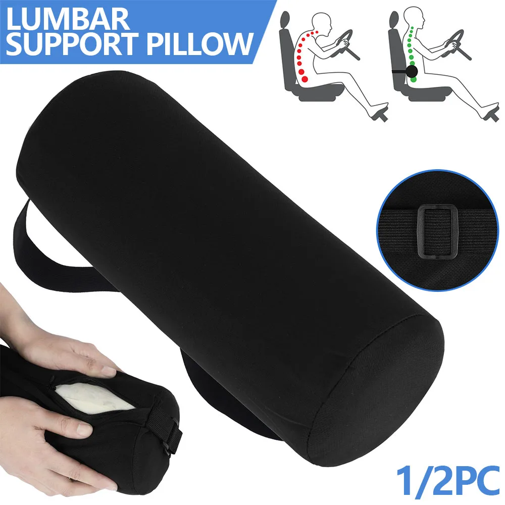 Lumbar Support Roll Pillow Memory Foam Back Cushion Round Cervical Roll  with Removable Washable Cover Ergonomic Lower Back Roll