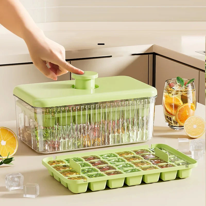 

28 Grids Ice Cube Mold Press Ice Tray Bucket Multifunctional Ice Maker with One-touch To Release Portable Ice Box Ice Cube Tray