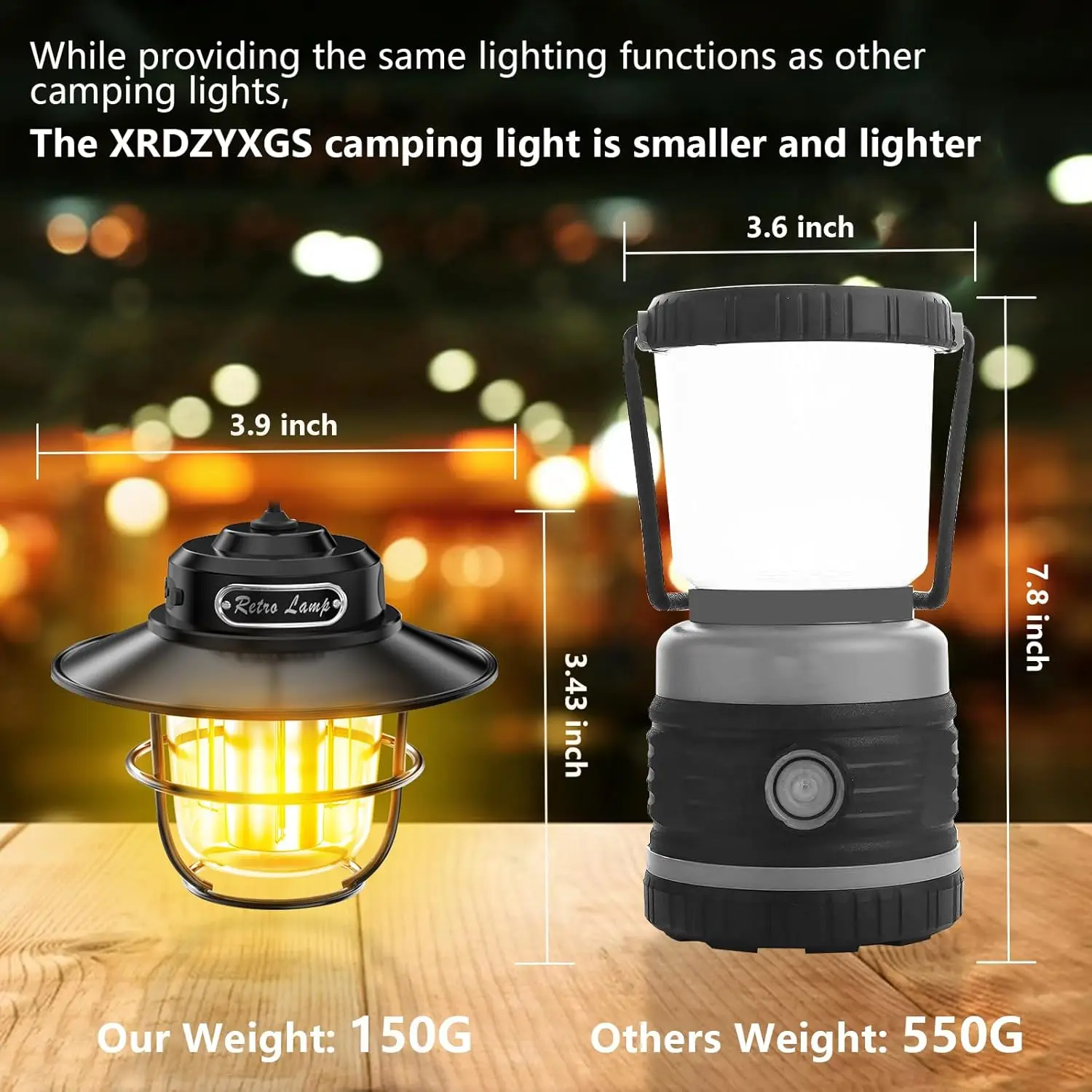 LED Camping Lamp Retro Hanging Lamp Portable Stepless Dimming Camping Light Waterproof Rechargeable Outdoor Light Lantern