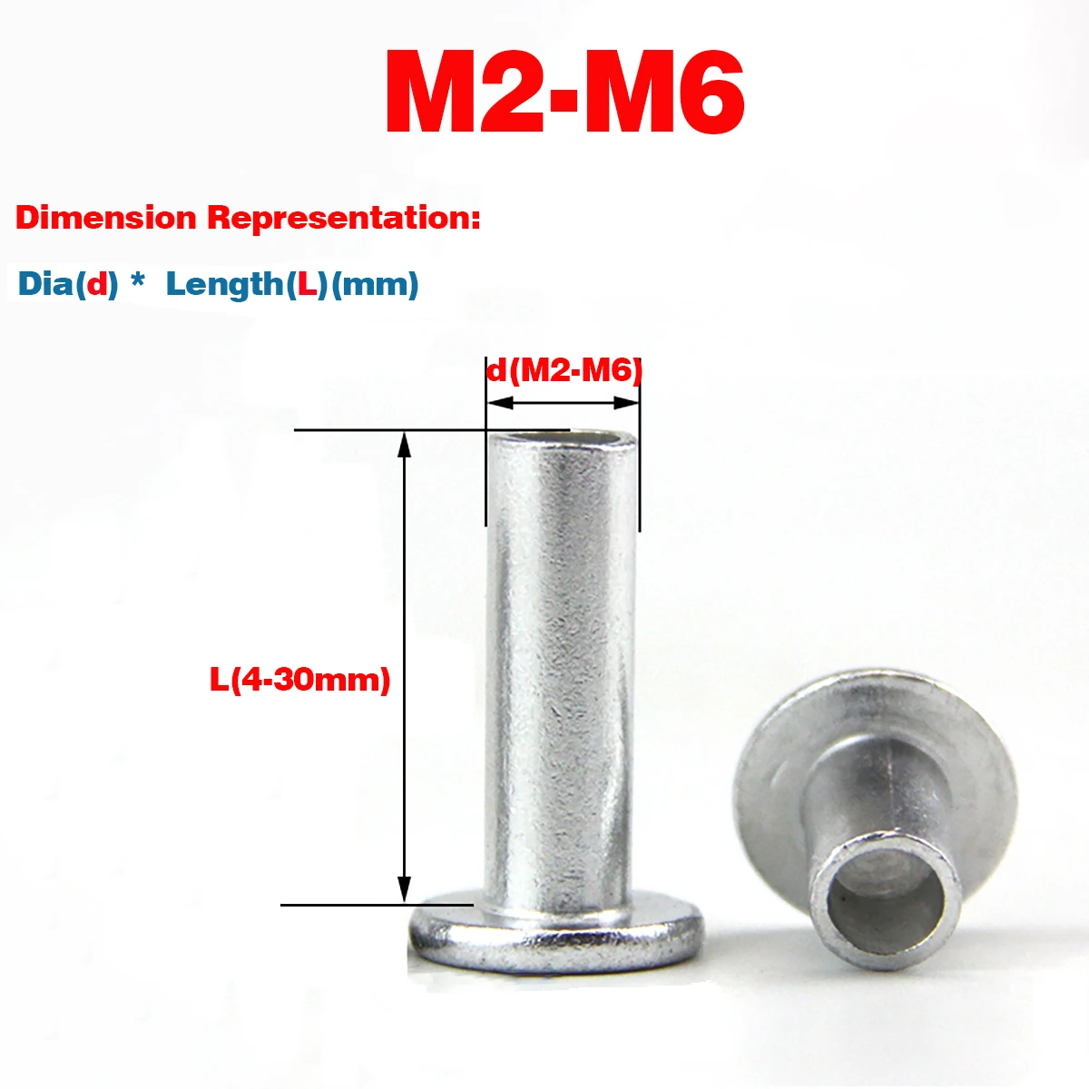 

Aluminum Large Flat Head Semi Hollow Rivet / Flat Round Head Semi Hollow / Round Head Aluminum Semi Hollow Rivet M2M2.5M3M4M5M6