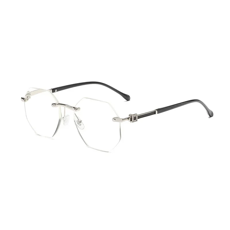 Framless Cutting Reading Glasses Polygon Anti Blue Light Computer Eyeglasses Men's Business Ultra Light Presbyopia Eyeglasses