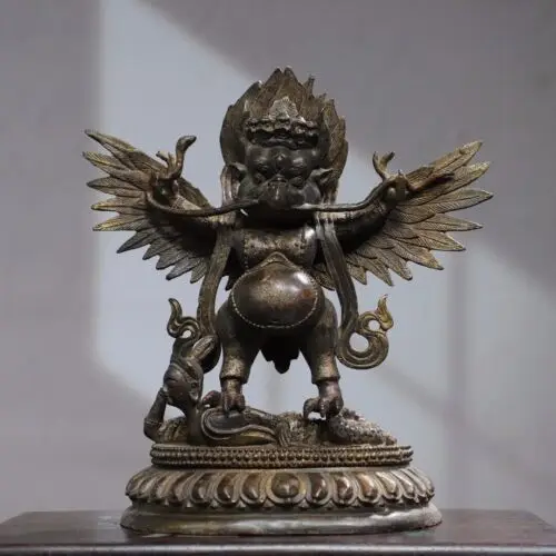 10" Old Antique Tibetan Buddhism Temple Bronze gilt suparna suparnin bird statue