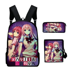 3D Print School Bags com Tilt Shoulder Bag, Mochila Laptop, Popular Harajuku Lápis Case, Elite Classroom, 3 peças por conjunto