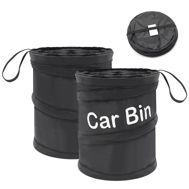 Outdoor Folding Storage Bucket,4L Oxford Cloth Storage Bag,Black Car Trash Can Pack Bag,Waterproof Leak Proof Car Trash Bag