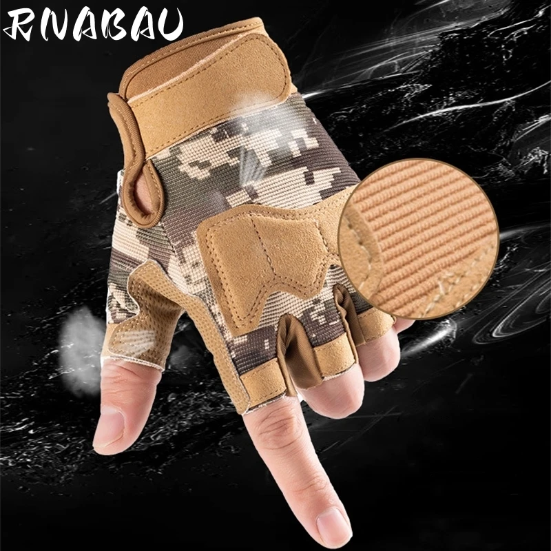 

RNABAU New Half Finger Tactical Gloves Men Women Kids Cycling Fitness Gloves Anti-slip Male Outdoor Sports Tactical Gloves