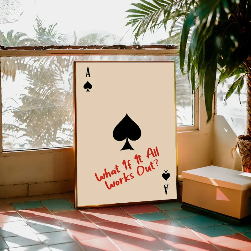 1pc frameless Canvas Painting Minimalist Spades Playing Card Poster Printed Retro Art Kitchen Aesthetic Decoration Modern Home W