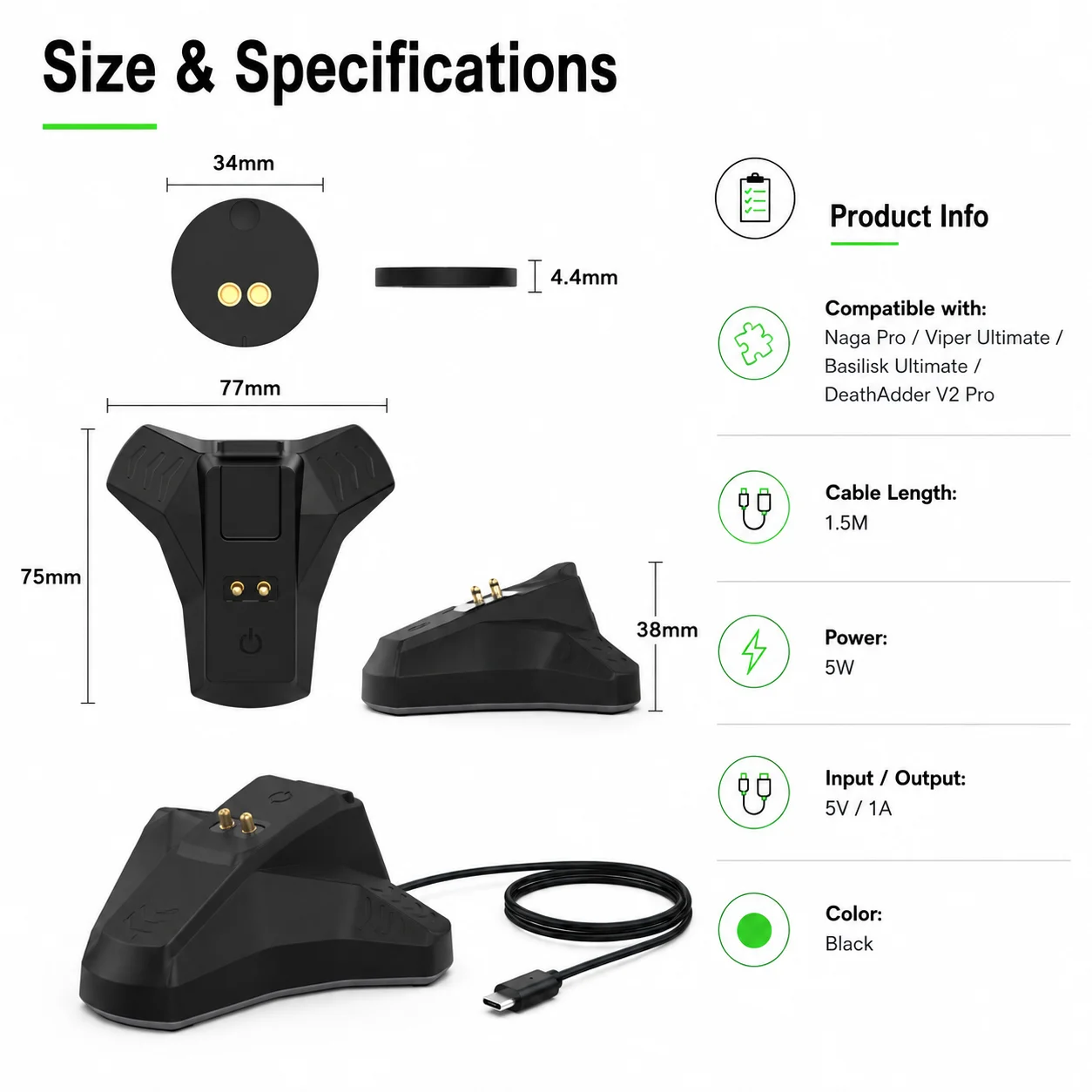 Wireless Mouse Charging Dock for Razer Naga Pro Viper Ultimate Basilisk Ultimate DeathAdder V2 Pro Charger Stand 1.5M Cable view 6