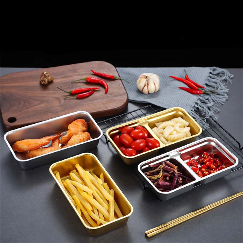 

Korean Stainless Steel Seasoning Dish Multifunctional Compartment Dipping Saucer Snack Plate Creative Condiment Container Tools