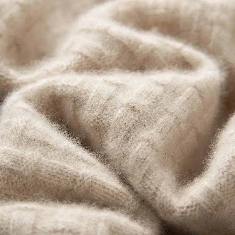 Men's 100% Cashmere Cable Knit Sweater Autumn Winter Thick Mock-neck Long Sleeve Pullover Smart Casual Cashmere Knitwear Tops