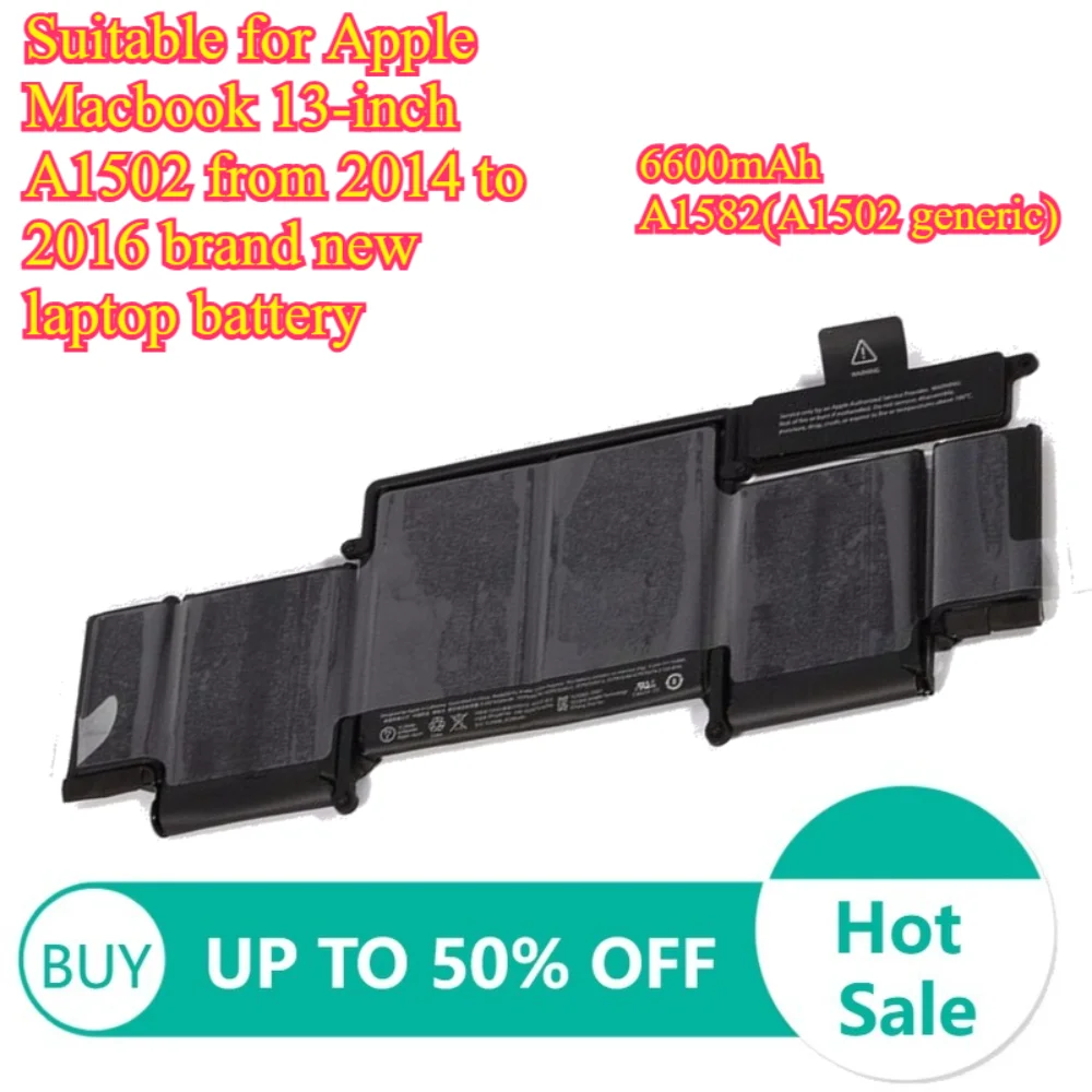 6600mAh 11.95v For Apple MacBook 13 Inch A1502 14~16 Years New Laptop Battery A1493