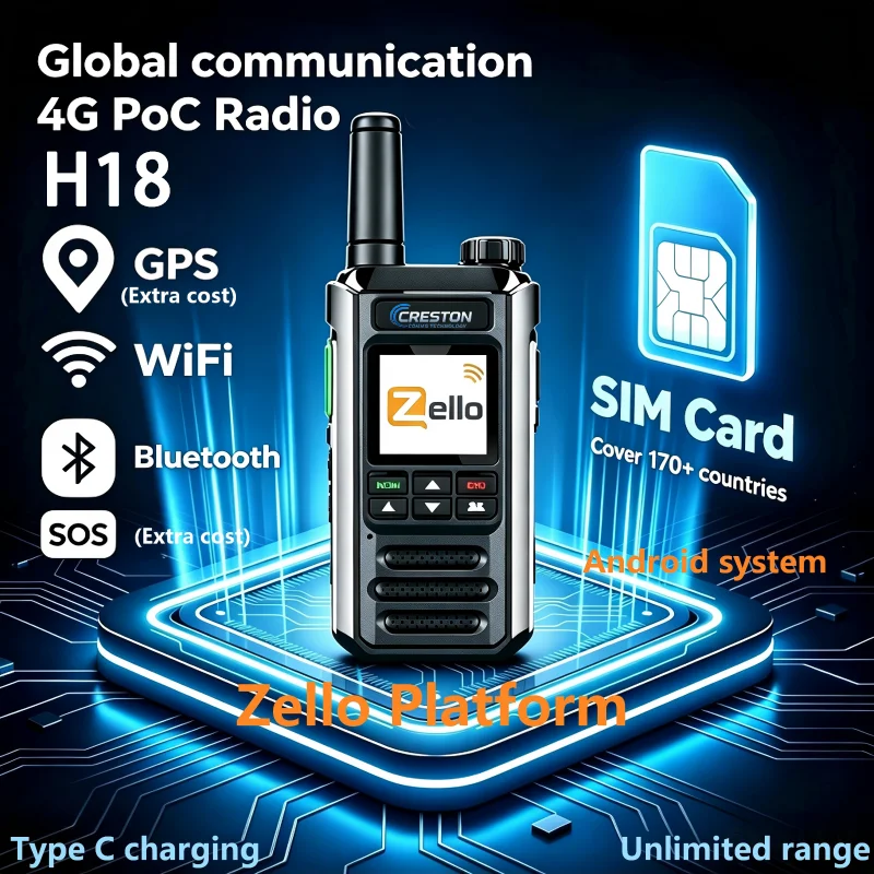 POC Network 4G LTE Mini Android Handheld Walkie Talkie, SIM Card Supported Global Two-Way Radio, 5000KM Ultra Long Range PTT Int