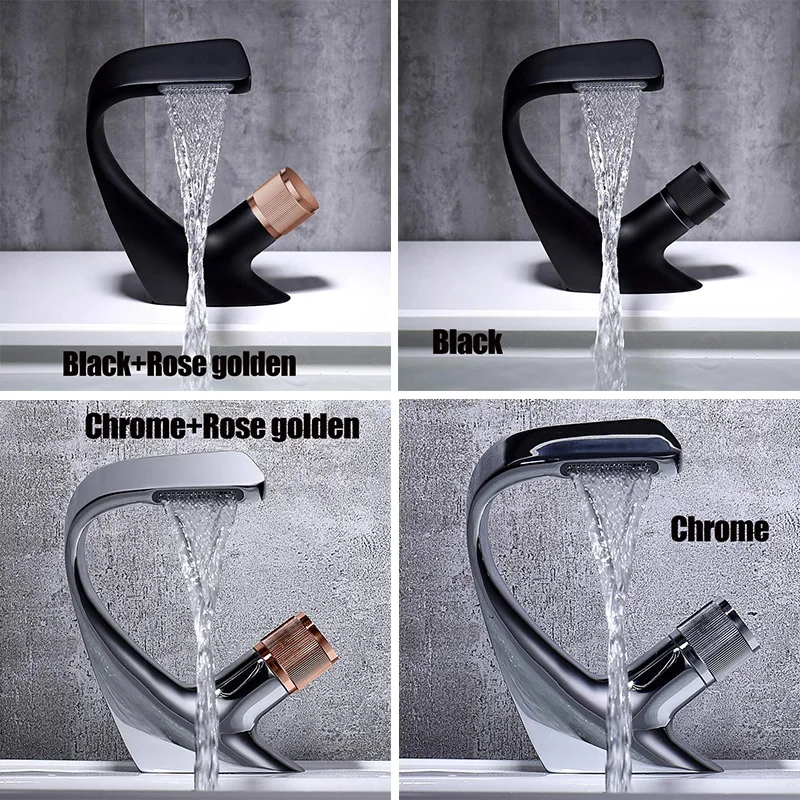 BAKALA Matte Black Basin Faucets Waterfall Modern Brass Bathroom Faucet Deck Mount Simple Design Crane Cold Hot Water Mixer Tap