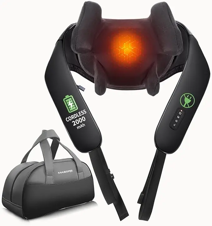 

Masgre Cordless Neck Massager with Heat Shiatsu Back Massage for Pain Relief Deep Tissue Electric 3D Kneading Massage Pillow