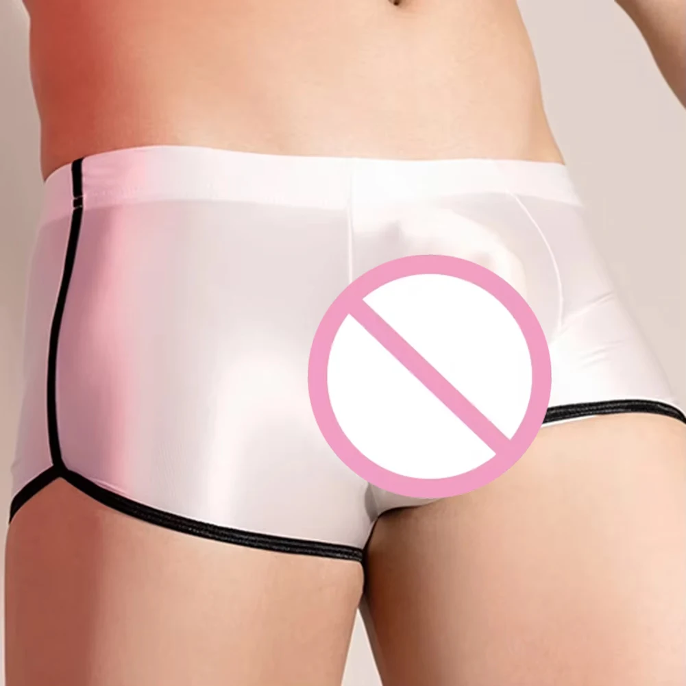Sexy Flat Boxers Oil Shiny Tight Underwear Men Lingerie  Safety Shorts Stretchy Underwear Smooth Sleep Bottoms Mens Boxers