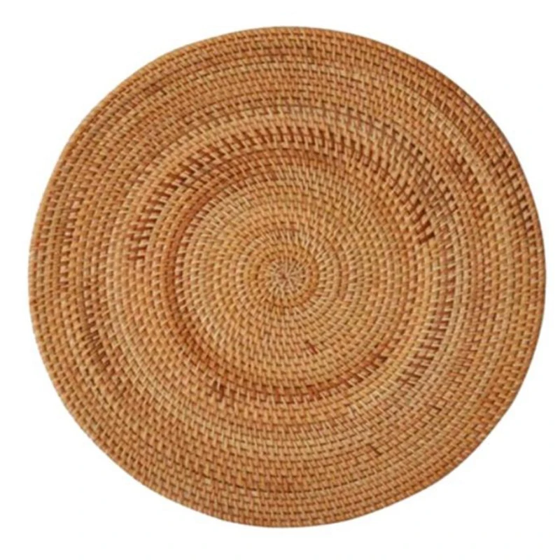 Manteles Individuales tejidos de mimbre para mesa, resistente al calor tapete antideslizante, salvamanteles de mimbre para platos calientes, diámetro redondo de 35cm