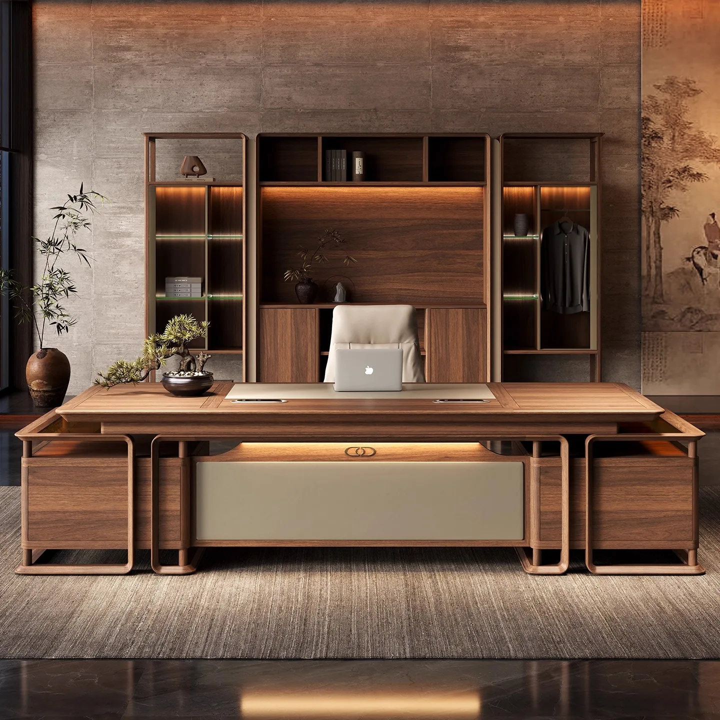 Custom Large Luxury Modern Executive Desk Wood Metal Panel For Boss/CEO For Home Or Office Building Luxury Office Furniture