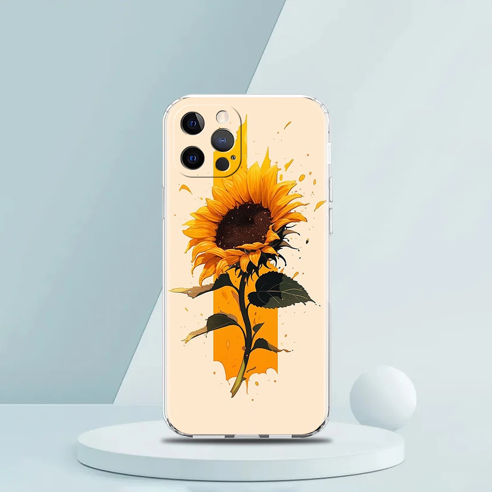 Sunflower Phone Case for iPhone 16 15 14 13 12 Pro Max Transparent Soft for iPhone 11 Pro Max 7 8 Plus XS XR Shell Capas Bags