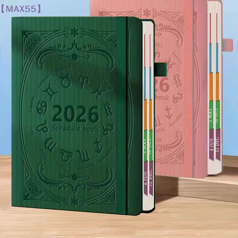 【MAX-55】Agenda portátil de PU texturizado A5, calendario en inglés, libretas de notas, planificador diario creativo, calendario de escritorio con recordatorio de fechas
