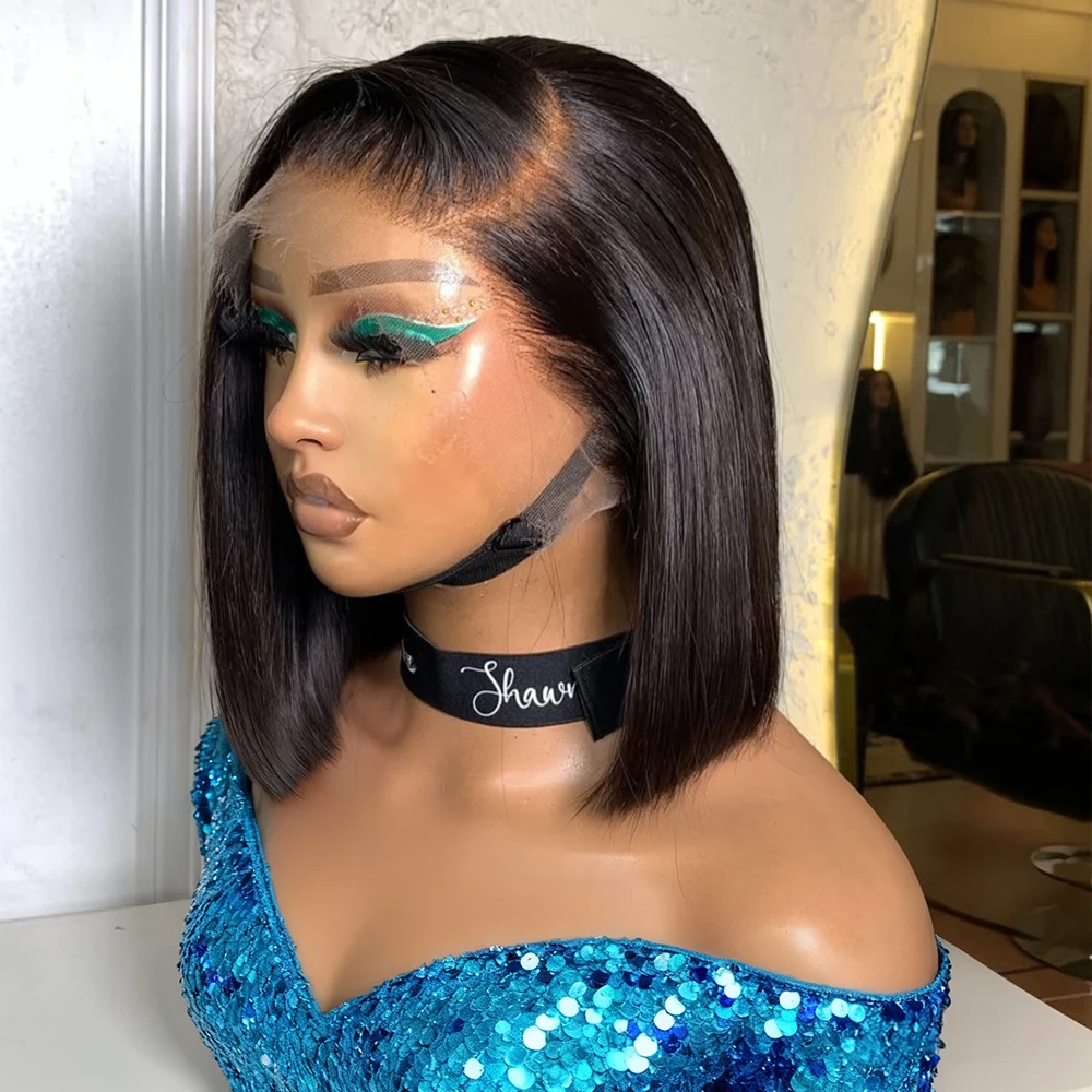 Perruque Lace Frontal Wig 100% naturelle, cheveux lisses, 13x4, sans colle, Wear and Go, Bob court, 250% brésilien, 13x6, HD, pour femmes