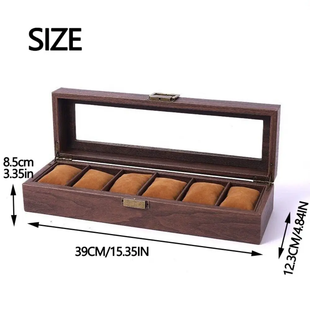 Vintage Watch Collection Box Wood Grain Brown Watch Bracelet Display Case Equipped with Buckle Lock Durable