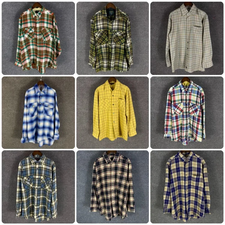 

Винтажная шерстяная рубашка свободного кроя унисекс с классическим клетчатым узором, универсальная, для многослойных образов, весна-осень, с длинным рукавом