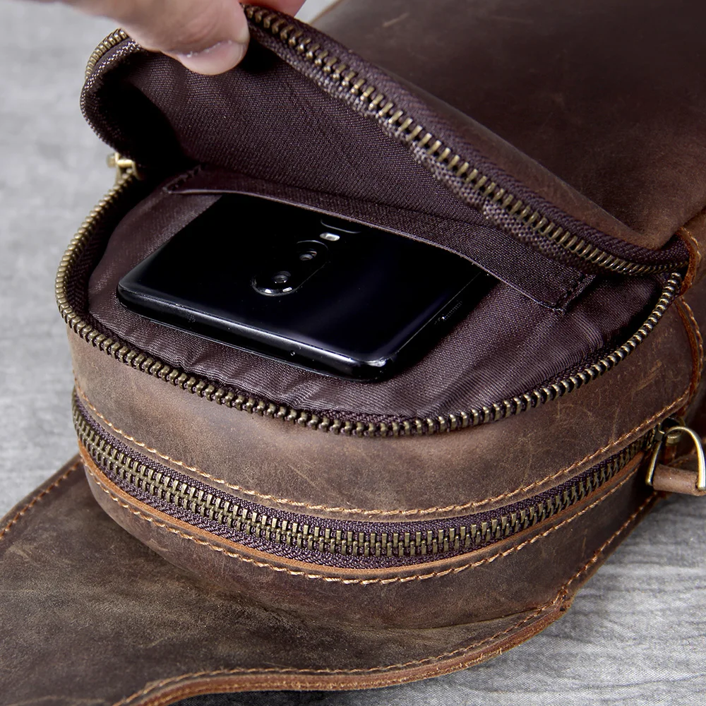S.WORKER Brusttasche aus Vollnarbenleder für Herren, Umhängetasche aus echtem Leder für Herren, Vintage Retro Freizeittasche – Detail 19