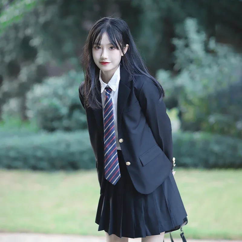 男性と女性のためのプレッピースタイルの学校服、黒のスーツジャケット、学生のためのブレザー、dk jkコート、日本のカーディガン、女の子、男の子