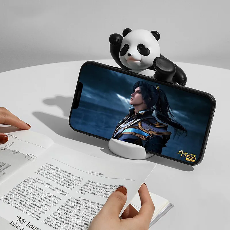 1PC Universal Cute Panda Mobile Phone Holder Stand Shape Modern Resin Sculpture Statue Home Office Desk Accessories Decoration
