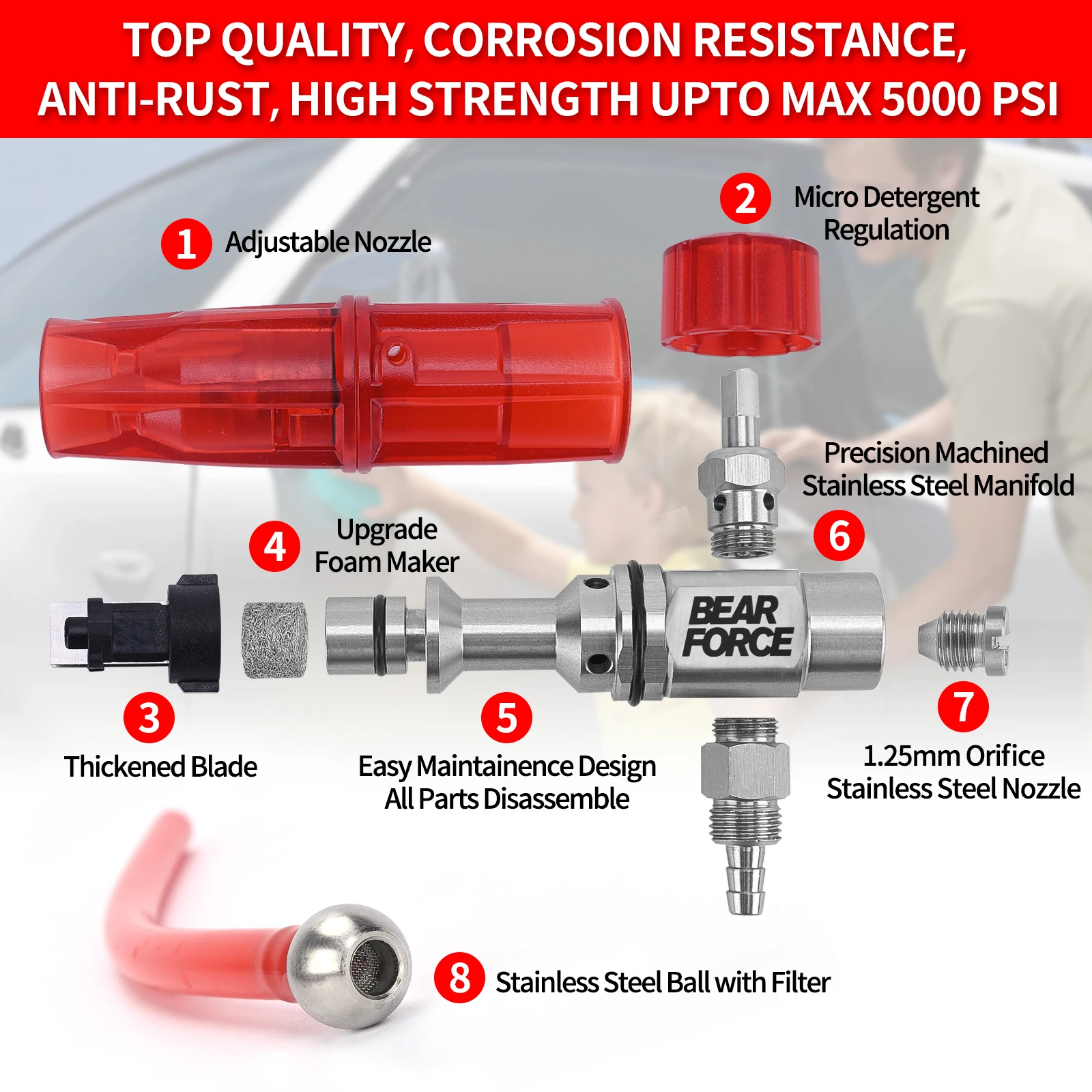 Stainless Steel Foam Generator Pressure Washer Snow Foam Lance Foam Nozzle for Karcher Bosche Bort Huter Nilfisk Stihl Lavor