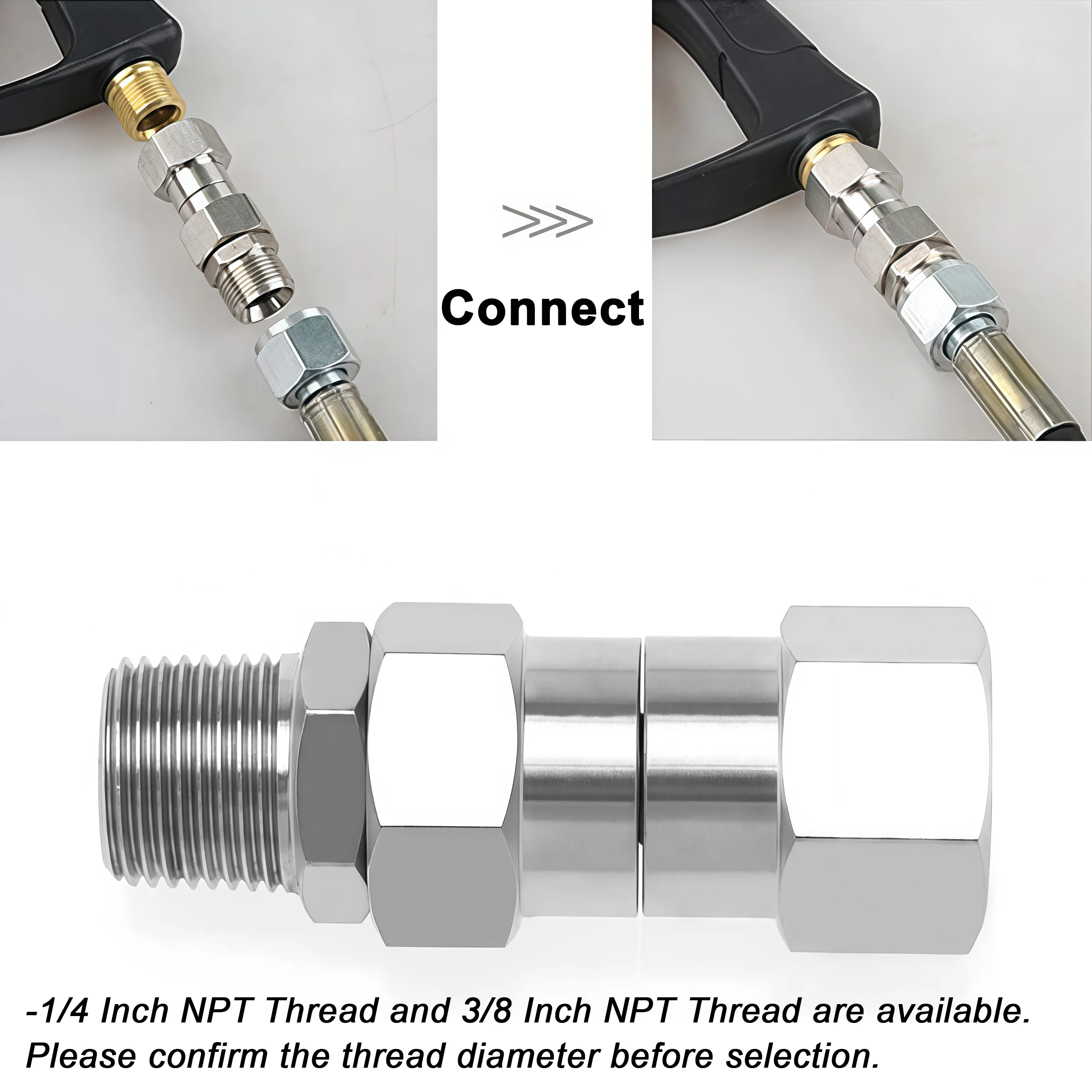3/8′′&1/4′′ NPT High Pressure Washer Swivel Joint 4500 PSI 360 Degree Rotation Connector Anti-Tangle Hose Fittings for Car Wash image 5