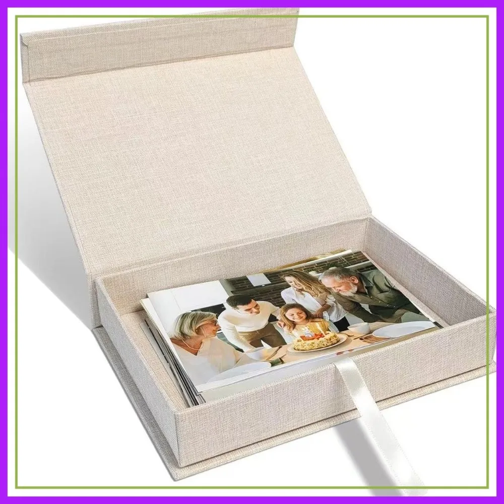 5x7 Photo Storage Box with Lid - Stackable Organizer for Photos, Certificates, Jewelry, Scrapbooking - Beige