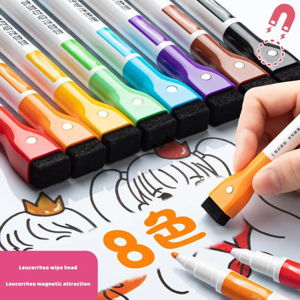 Magnetic Cap Dry Erase Markers Vivid Magnetic Whiteboard Markers 8 Pack Flat Brush Design Quick Dry Erase Pens for Office