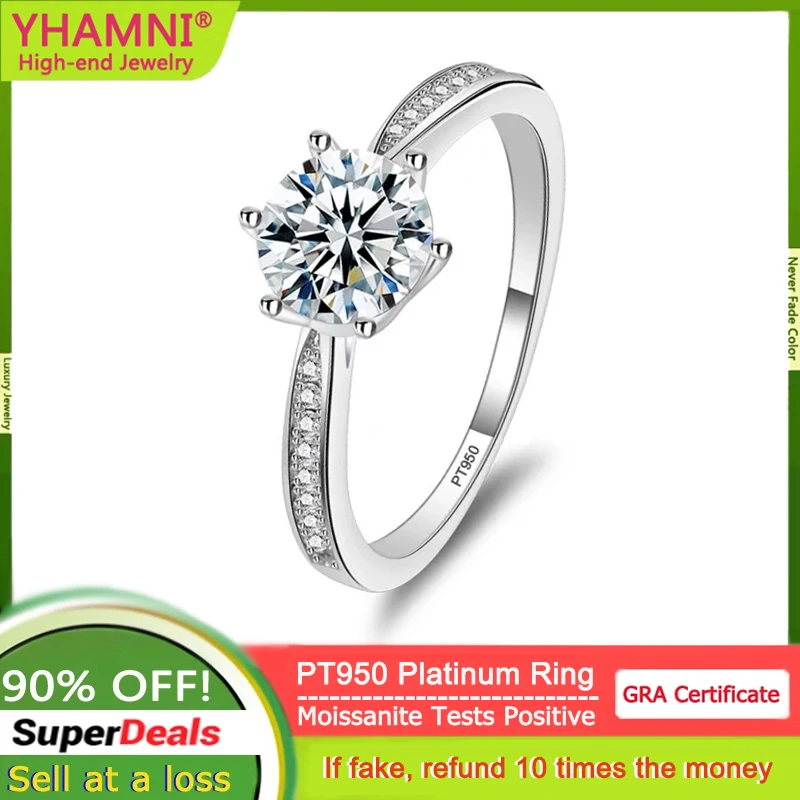 

Luxury PT950 Platinum Ring,Test Positive VVS 1 Carat Moissanite Diamond Rings for Women Bride Wedding Band Eternal Gift Jewelry