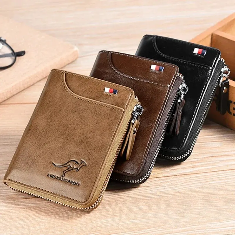 Herren-Geldbörse aus Leder, Visitenkartenetui, Geldbörse mit Reißverschluss, luxuriöse Geldbörsen für Herren, Geldbörsen mit RFID-Schutz, Carteira Masculina, Luxus