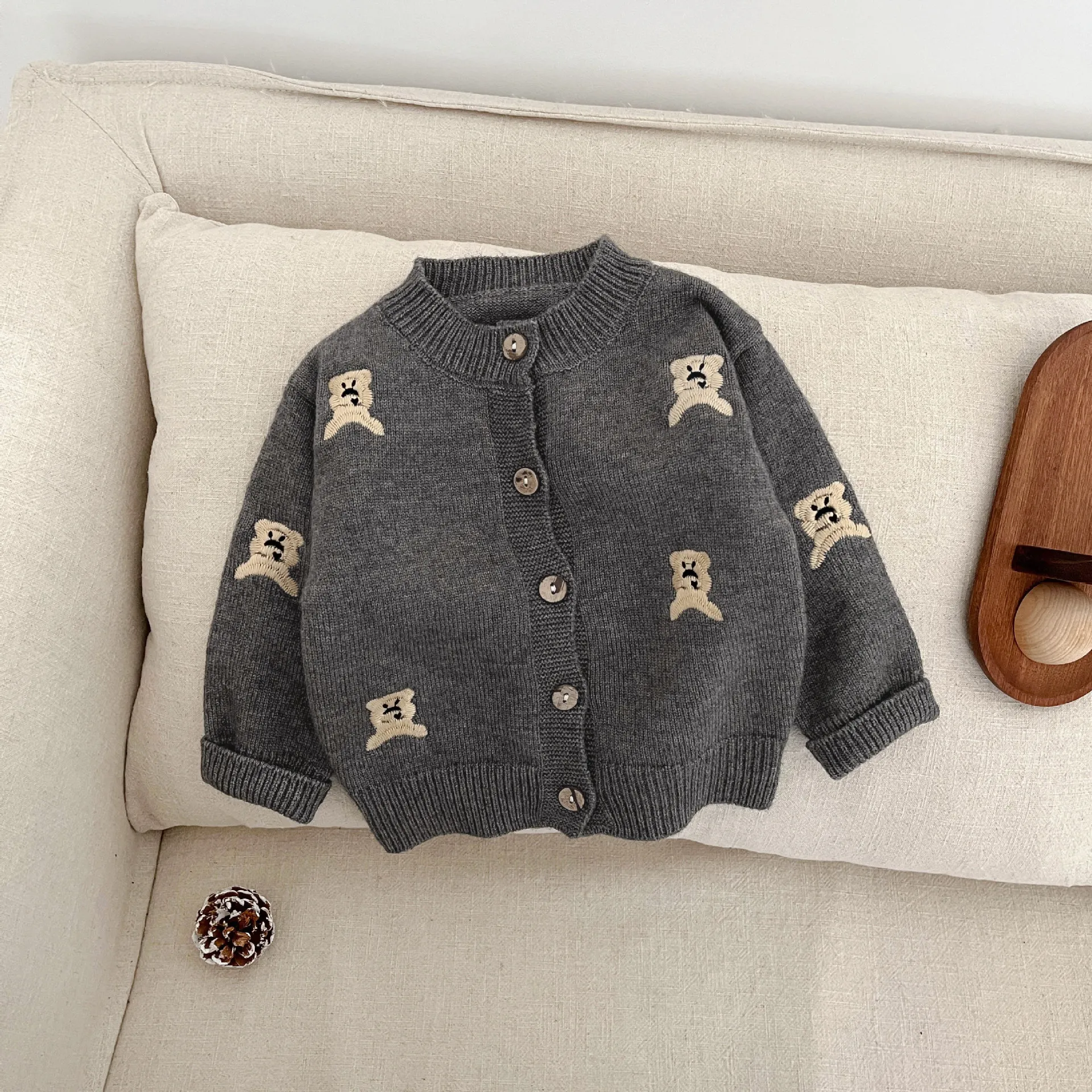 Boys Knit Cardigan Jacket - Long Sleeve Button Front, Soft Cotton Warm Outerwear for Babies Toddlers Spring Autumn