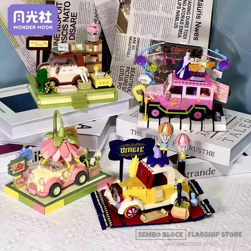 

Fantasy Music Car Toy Assembling Building Blocks Anime Cartoon Model Desktop Collectible Ornaments Children's Holiday Gift