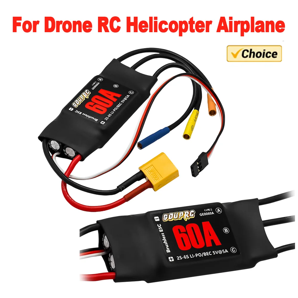60A Brushless ESC 2-6S Electric Speed Controller with 5V/7A BEC & XT60 Plugs for Drone RC Helicopter Airplane